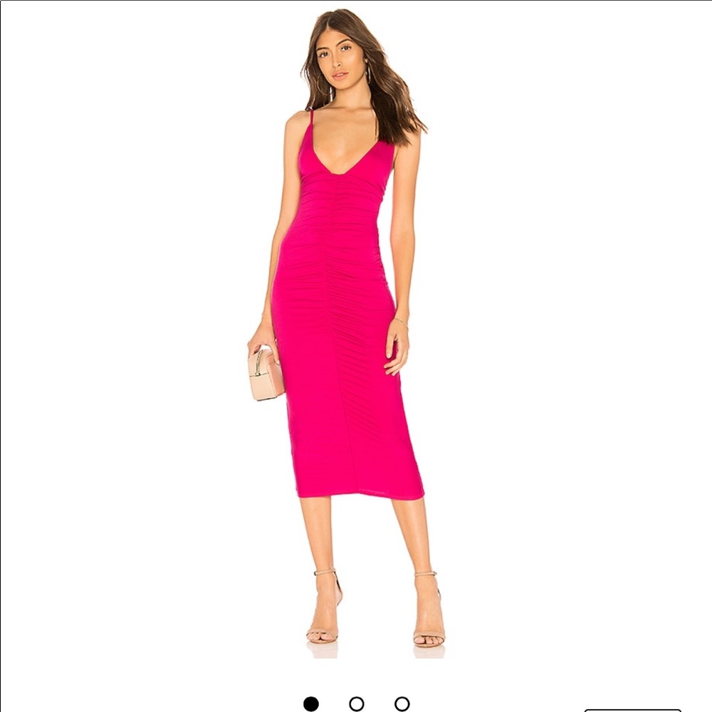 REVOLVE CLAYTON HOT PINK RUCHED MIDI DRESS XS